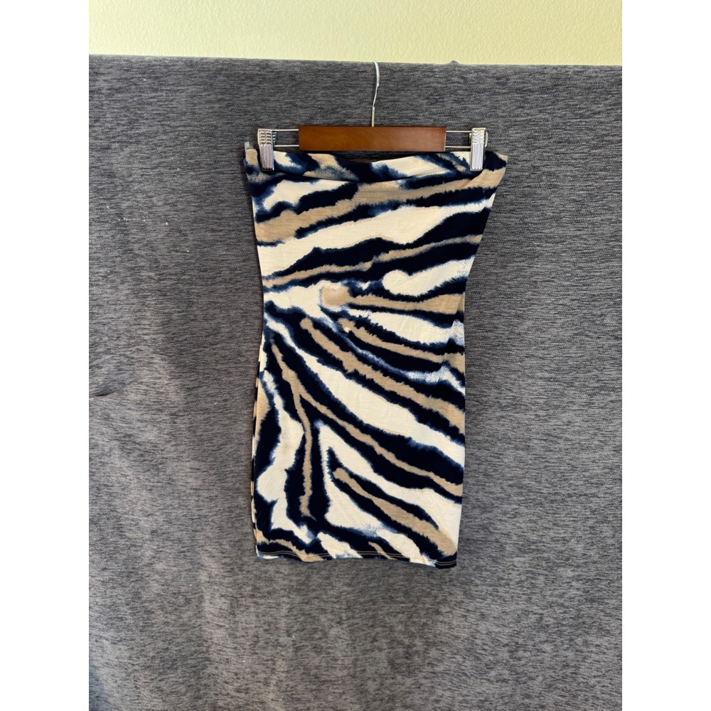 Windsor Womens Tiger PrintTubeDress Navy Tan Cream Strapless Bodycon Mini Size M - Picture 2 of 4